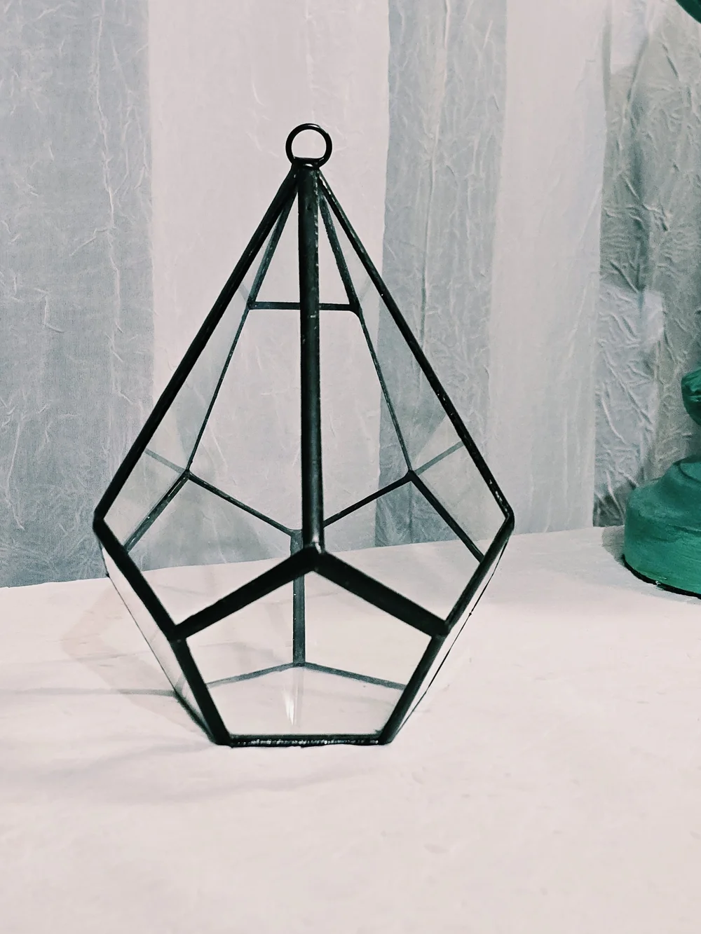 Black Geometric Glass Terrarium Planter - Unbranded
